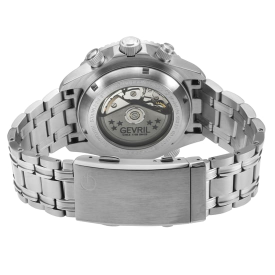 Gevril Men's Hudson Yards Chronograph Swiss Automatic, 316L Stainless Steel Case, Blue Enamel Dial,316L Stainless Steel Bracelet Watch.