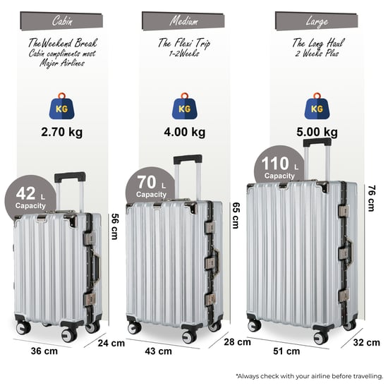 Hardshell Silver Suitcase Set Robust 8 Wheel Luggage Cabin Case Bag