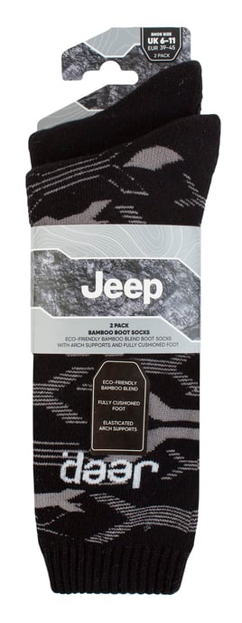 Heren Bamboe Werkboot Sokken | Jeep | Zachte en Ademende Dikke Stevige Kussensokken, Gebreide Ribbels Style Wandelsokken - Zwart / Charcoal - Image 2