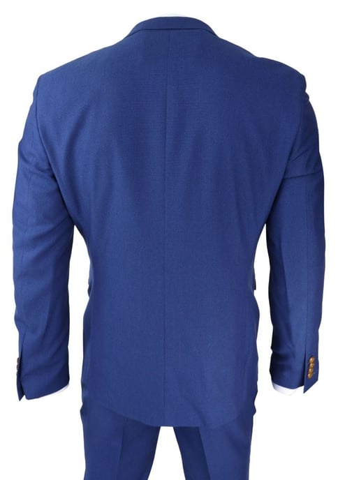 Heren 3-delige Koninklijk Blauwe Birdseye Klassieke Pak - Image 3