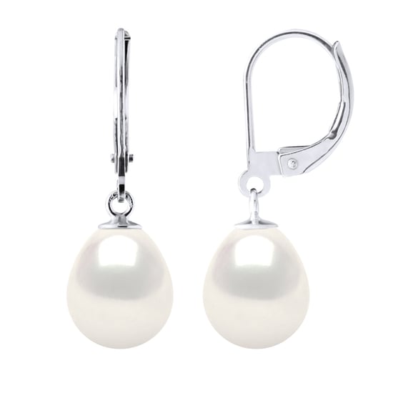 Earrings in White Gold 375 and Real Cultured Freshwater Pearls Pear 9-10 mm