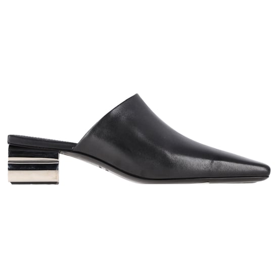 Balenciaga Typo Chrome Hak Slides in Zwart Leer - Image 1