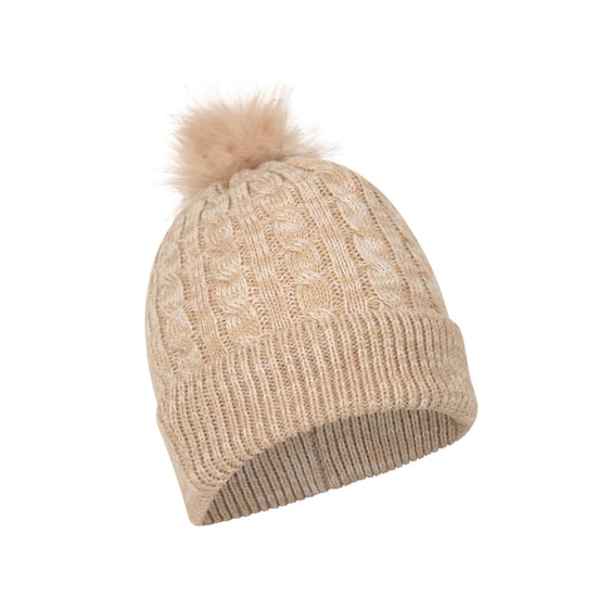 Mountain Warehouse Womens/Ladies Pom Pom Faux Fur Lined Beanie (Beige)