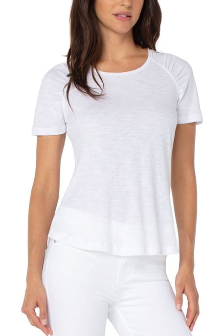 Shirred Short Sleeve Slub Knit Tee White