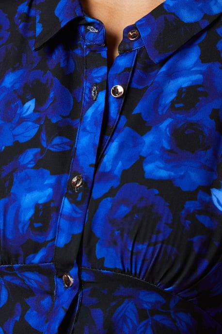 Petite Blue Floral Midi Shirt Dress