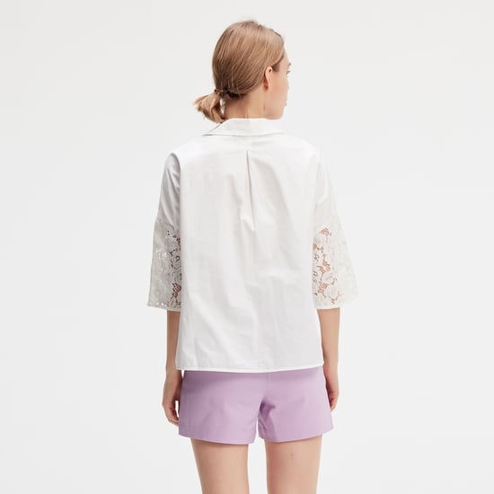 Kant- en katoenen blouse - Image 2
