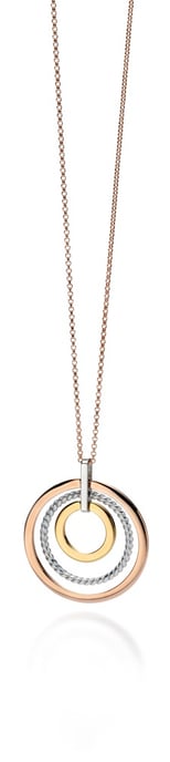 Fiorelli Silver Womens 925 Sterling Silver, Yellow Gold & Rose Gold Plating Open Round Disc Pendant Necklace of Length 76cm