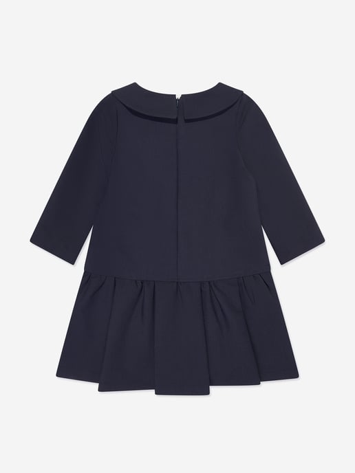 Mama Luma Girls Collar Pearl Pocket Dress in Navy