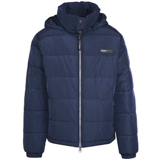 Plein Sport gewatteerd marineblauw jack met logo op de rug - Image 1
