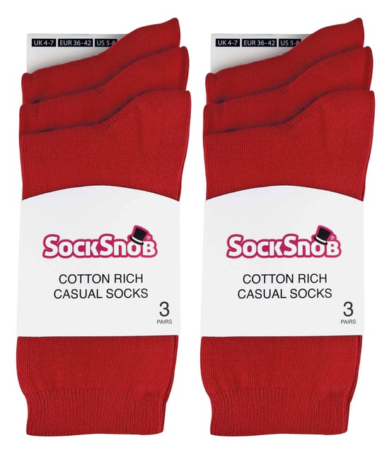 Sock Snob - 6 Pairs Ladies Plain Coloured Cotton Socks