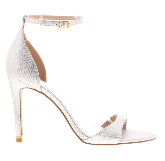 Ted Baker Womens Sandals Helmiam Heels Leather Round Toe Ankle Strap Silver