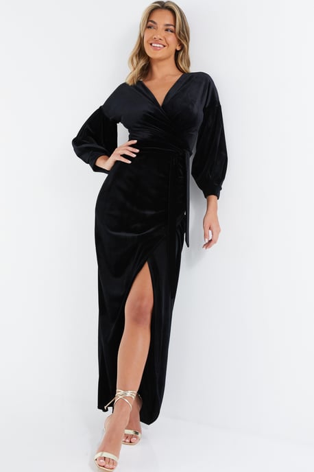 Black Velvet Wrap Maxi Dress