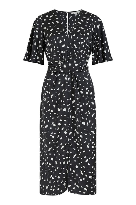 Dash Print Satin Kimono Sleeve Wrap Dress