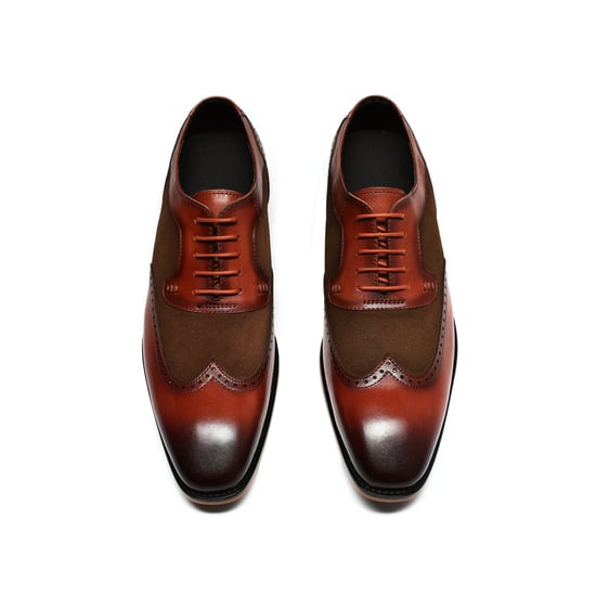 Herenschoen met klassieke sierstiksels Zakelijke schoenen Glad leer Lage schoenen Bruin - Image 2