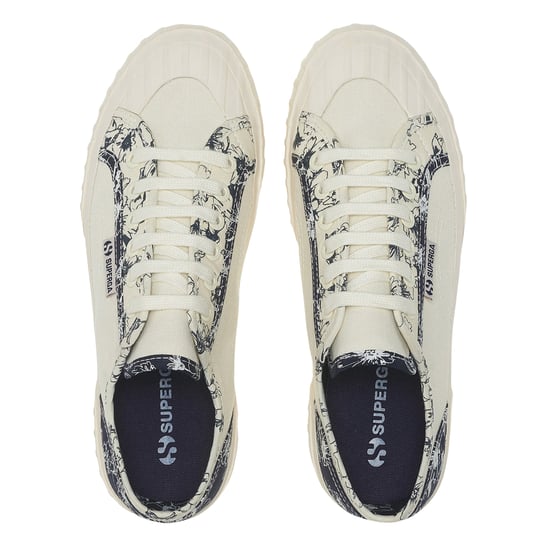 Superga Dames/Dames 2630 Stripe Sketched Flowers Trainers (Beige Natuurlijk/Navy) - Image 4