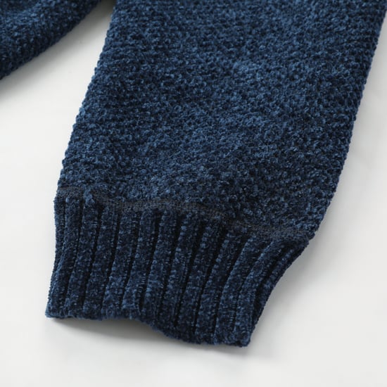 Herenvest met rits en opstaande kraag, gevoerde grofgebreide trui marineblauw - Image 4