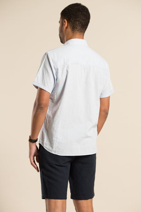 Blue Linen Short-Sleeve Button-Down Shirt