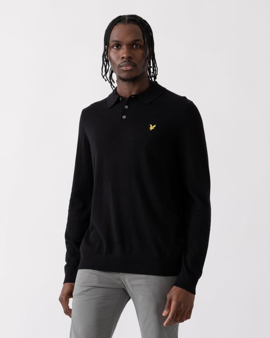 Lyle & Scott katoenen merino heren gebreide polo met lange mouwen - Image 1