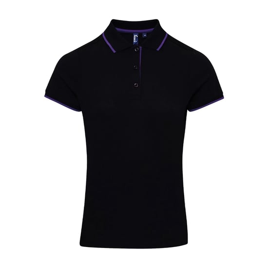 Premier Dames/Dames Coolchecker Contrast Piqué Poloshirt (Zwart/Paars) - Image 1