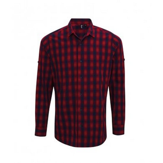 Premier Heren Mulligan Check shirt met lange mouwen (Rood/Zwaar) - Image 1