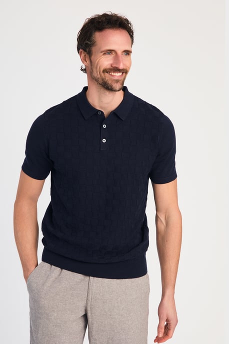 Dark Navy Cotton Short Sleeve Button-Up Polo Shirt