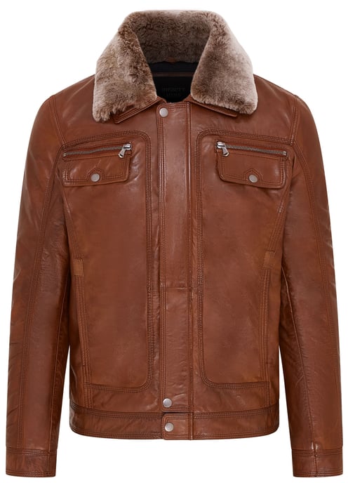 Mens Tan Trucker Shirt Leather Jacket- Tornio