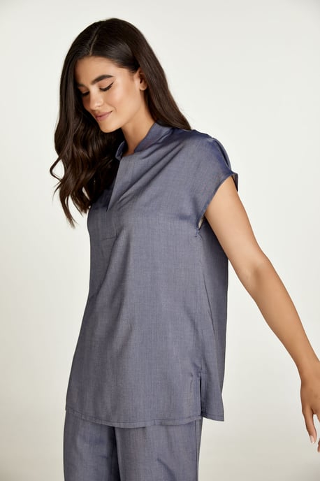 Blue Denim Style Sleeveless Top