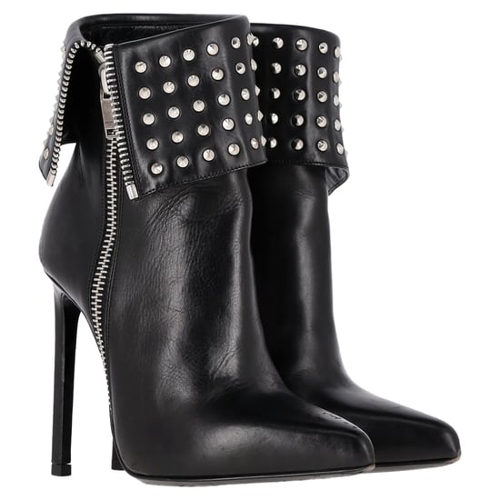 Saint Laurent Paris Vouw Over Studded Enkellaarsjes in Zwart Leer - Image 2