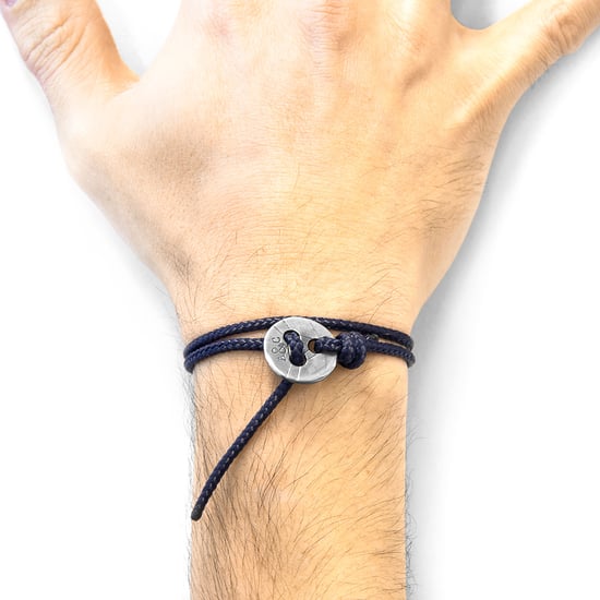 ANCHOR & CREW Navy Blue Lerwick Silver and Rope Bracelet