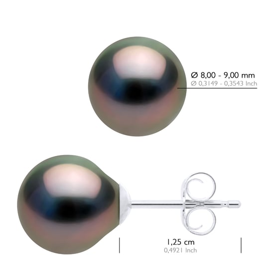 Earrings of Silver 925 and Real Cultured Tahiti Pearls Oval 8-9 mm