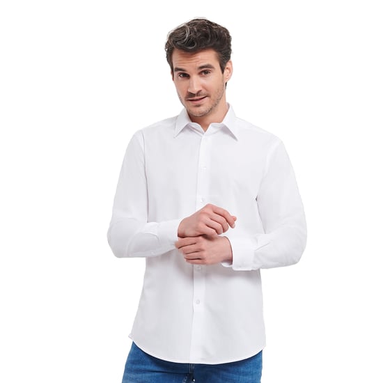 Russell Collection Heren Poplin Easy-Care Getailleerd overhemd met lange mouwen (Wit) - Image 2