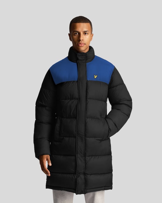 Lyle & Scott lange gewatteerde zwarte pufferjas - Image 1