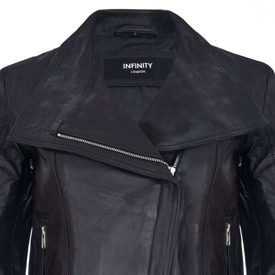Womens Classic Leather Shawl Wrap Biker Jacket - Morpeth