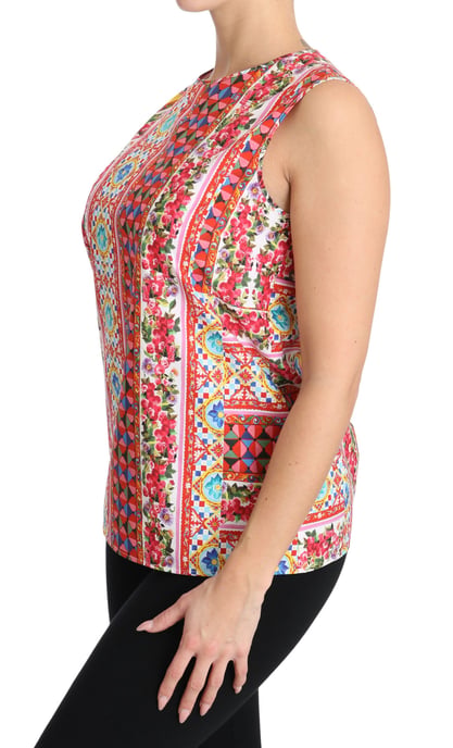 Dolce & Gabbana Dames Carretto Print 100% Katoenen Tanktop Bloemen Blouse - Image 6