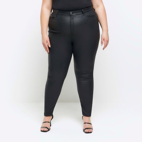 River Island Womens Skinny Jeans Plus Black Coated High Waisted