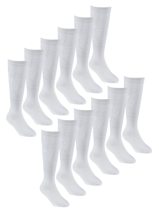 Sock Snob - 12 Paar Meisjes Bamboe Kniekousen, Lange Schoolkousen voor Kinderen - Wit - Image 1