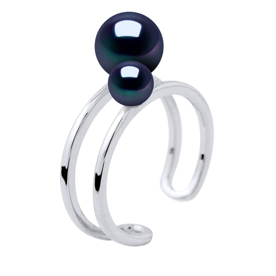 DIADEMA - Ring DUO - 2 Real Freshwater Pearls - Black Tahitian Style