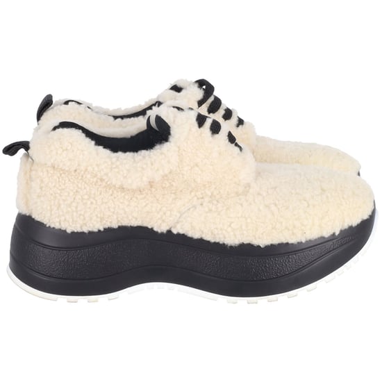 Celine Delivery Shearling Platform Sneakers in Cream Wool - Image 1