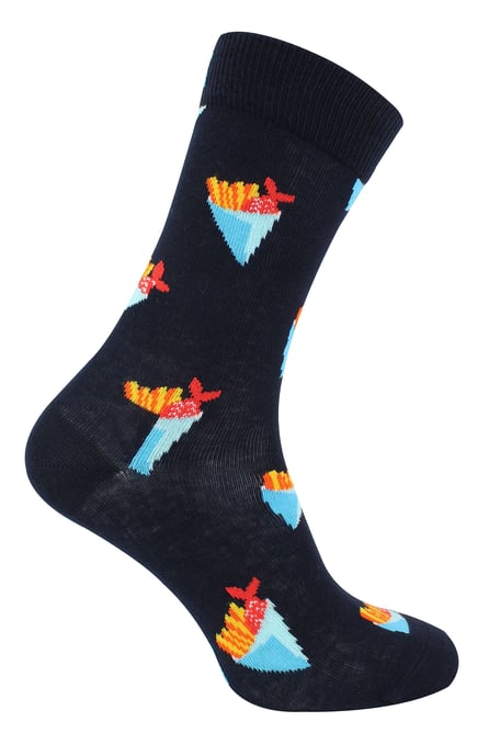 Vis en Friet Sokken | Happy Socks | Ademend Grappig Kleurrijk Katoenen Cadeausokken - Denim - Image 1