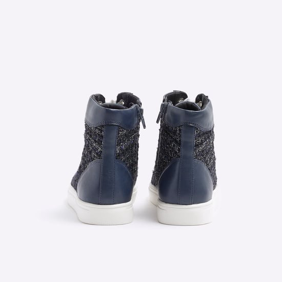 River Island Womens Trainers Navy Boucle High Top