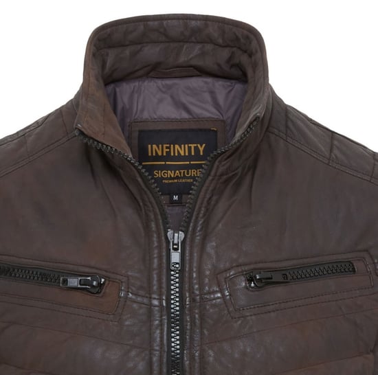 Mens Brown Quilted Puffer Leather Bomber Jacket - Torpoint