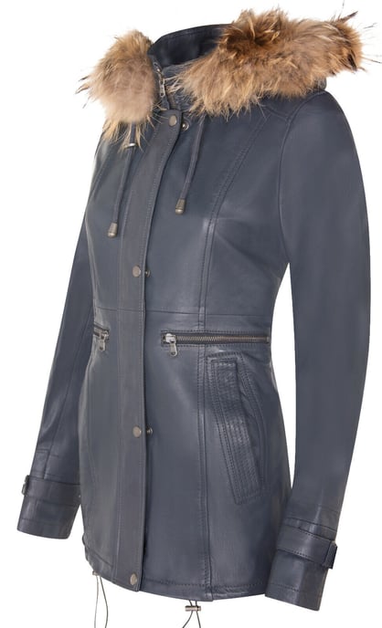 Warm women's leather parka jacket with hood - Northwich