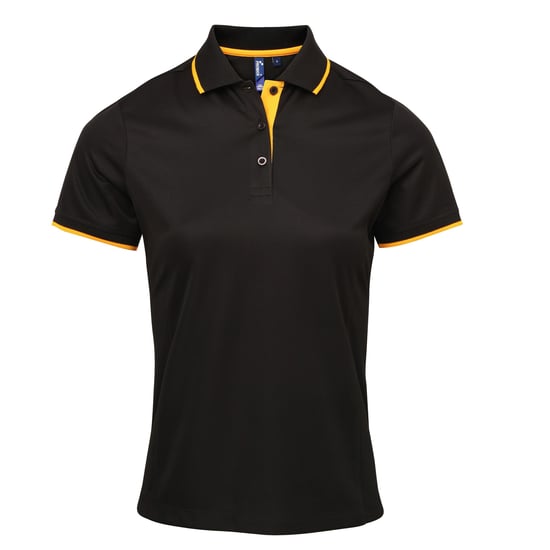Premier Dames/dames Contrast Coolchecker Poloshirt (Zwart/Zonnebloem) - Image 1