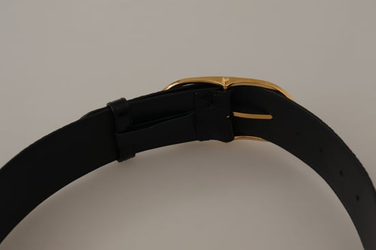 Dolce & Gabbana Women's Black Embossed Leather Gold Tone Metal Buckle Belt