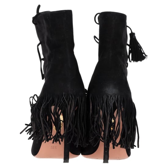 Aquazzura Mustang 105 Fringe Heeled Ankle Boots in Black Suede - Image 5