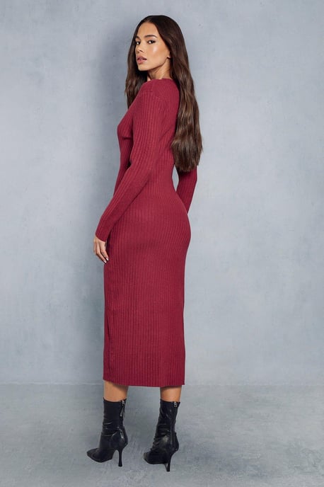 Rib Knit Button Down Midi Dress