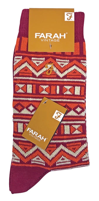 Farah - 2 Paar Heren Funky Vintage Patroon Kleurrijke Dikke Katoenen Crew Sokken - FVS008SUN - Image 2