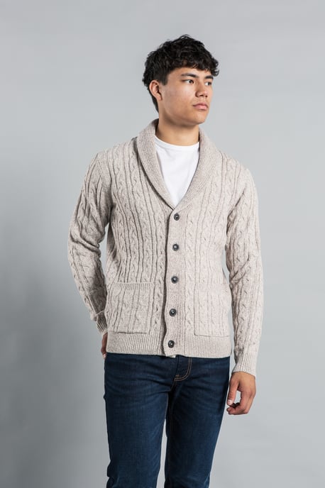 Natural Shawl Neck Cable Knit Cardigan