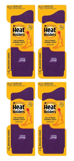 Heat Holders Ultra Lite - 4 Paar Multipack Dames Thermosokken | Ultra Dunne Warme Sokken voor Kousen in de Winter - Paars - Image 2