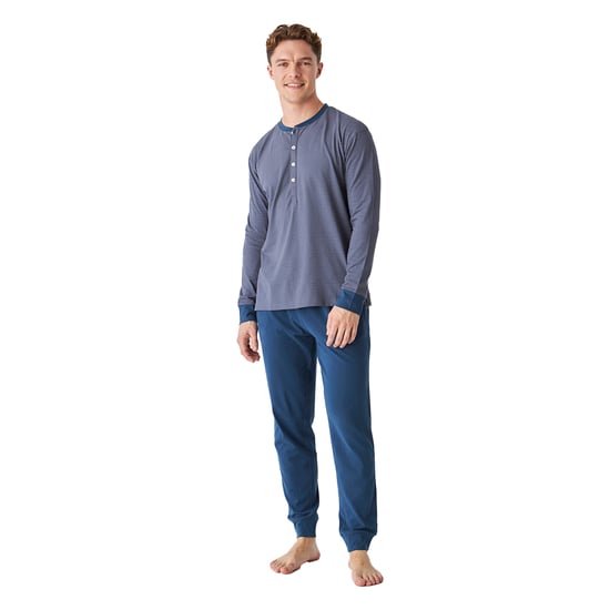 JJB12 Men's Long Sleeve Round Neck Cotton Pajamas